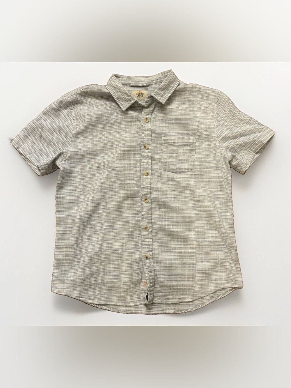 Faherty  Blue & White Palma Linen Woven Short-Sleeve Button-Down Shirt